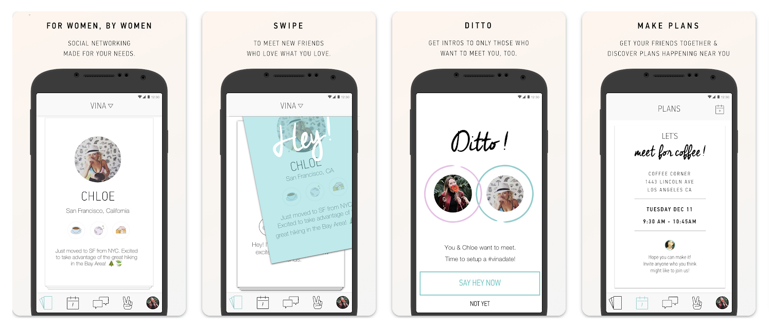 Apps voor vrienden: Hey! VINA app interface
