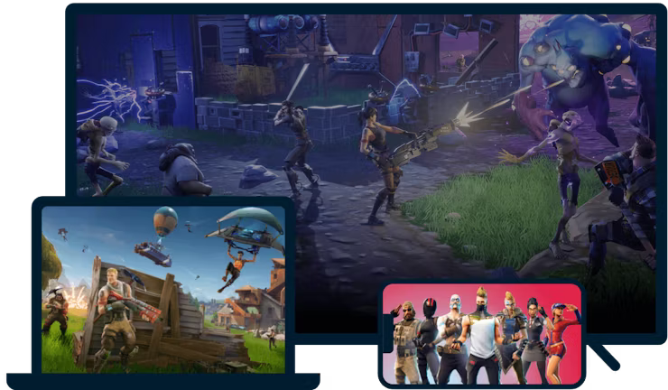 Fortnite p&aring; en r&aelig;kke forskellige enheder.